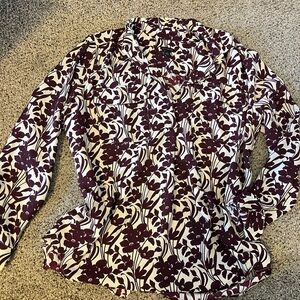 Ann Taylor Maroon and Cream Floral Blouse